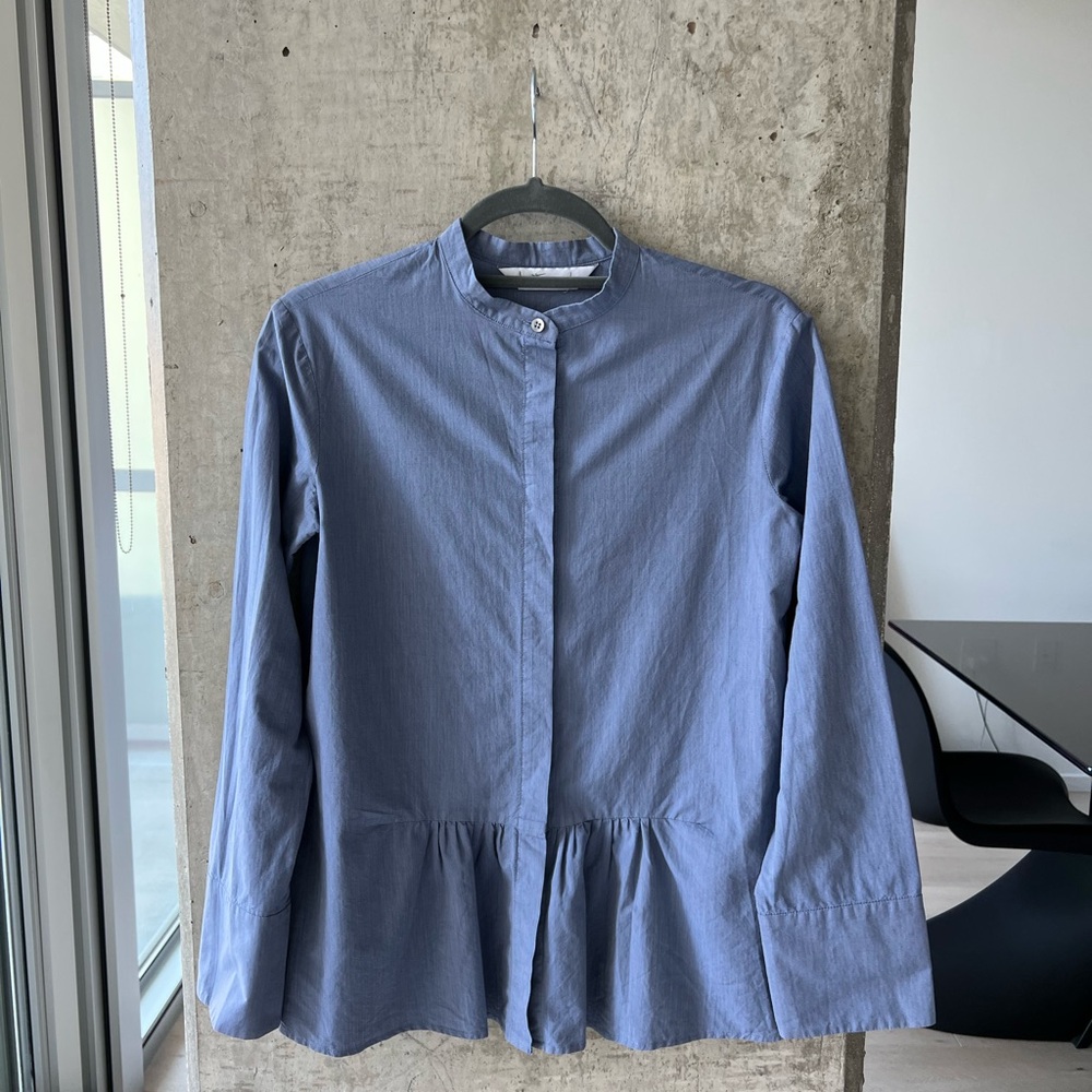 Blue Button-Up Peplum Blouse